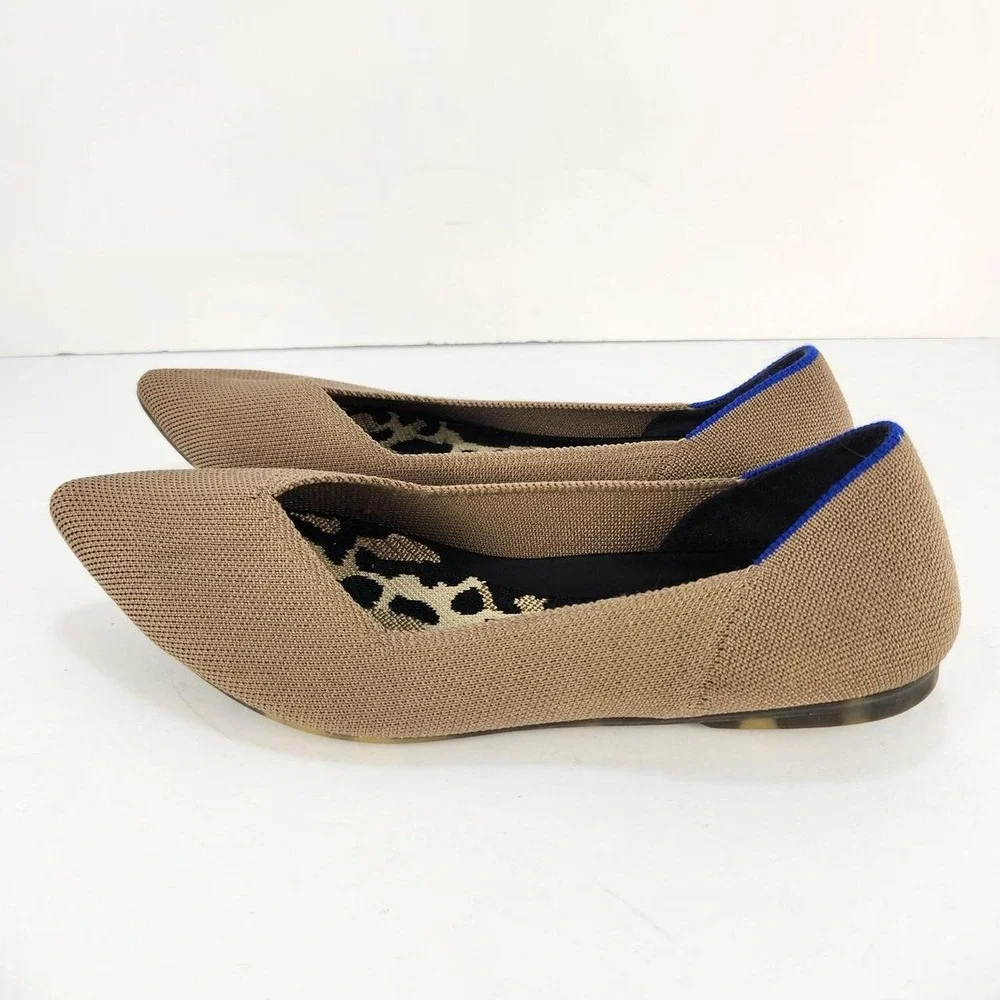 Rothy's Women's Size 8 Taupe Pointed Toe Knit Flats Comfortable Slip On Shoes